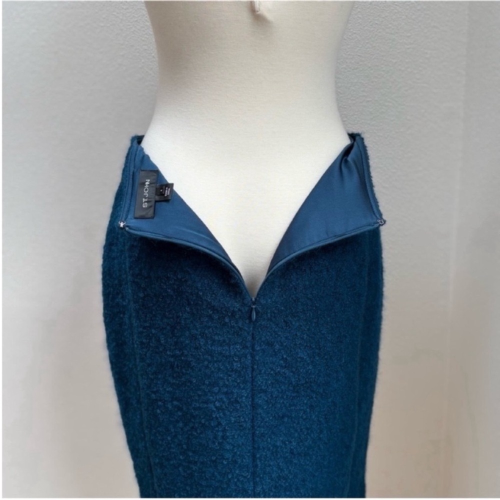 St John Pencil Skirt Office Tailored Boucle Wool Mohair Silk Teal Blue Size 4 - Picture 12 of 16